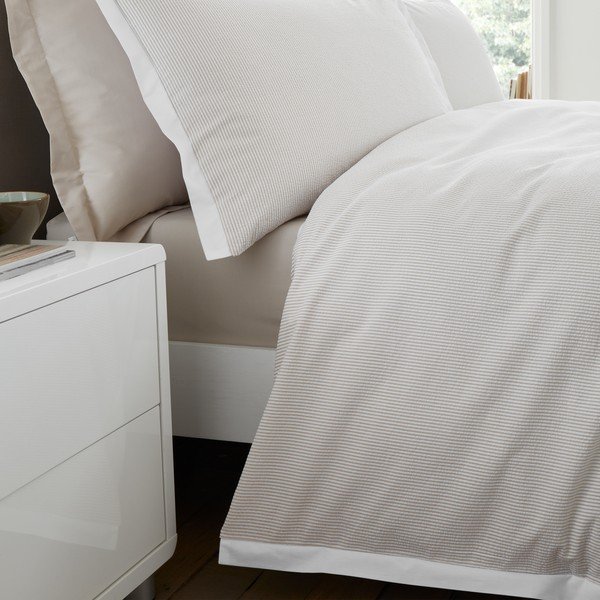 Krémové povlečení na jednolůžko z bavlněného perkálu 135x200 cm Seersucker Woven Stripe – Bianca-image-4