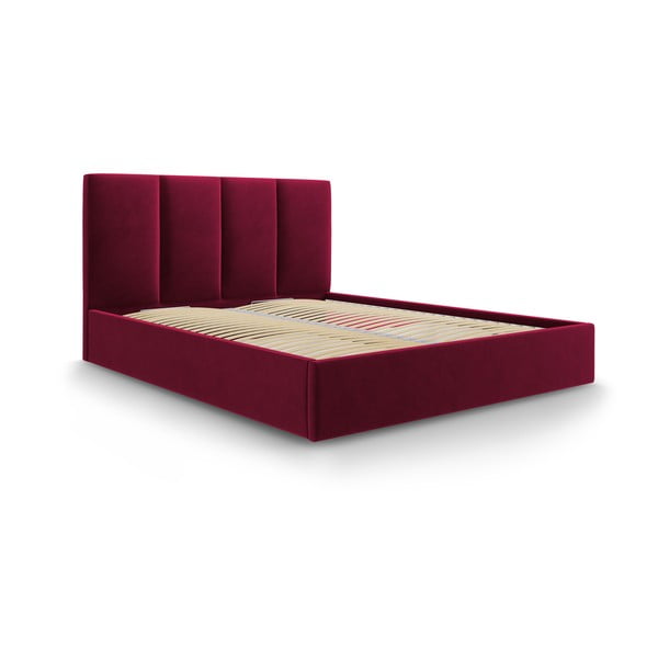 Vínově červená sametová dvoulůžková postel Mazzini Beds Juniper, 160 x 200 cm