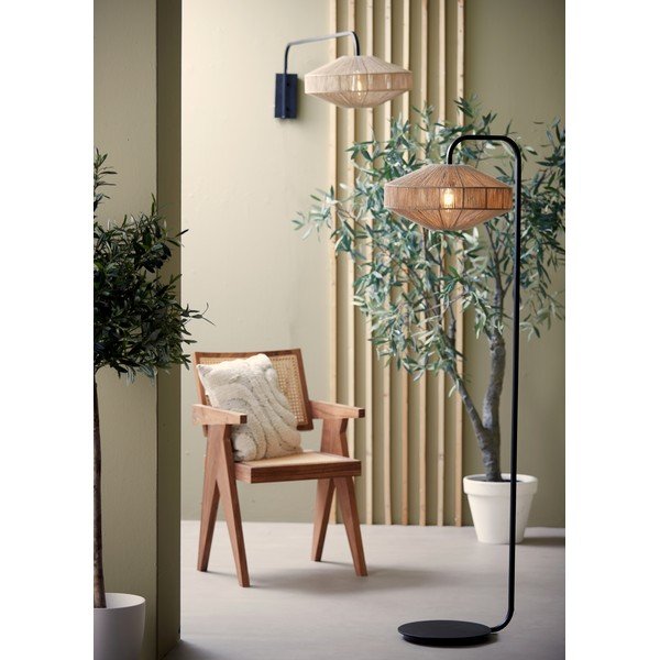 Stojací lampa s textilním stínidlem v matně černo-přírodní barvě (výška 164 cm) Lyra – Light & Living-image-1