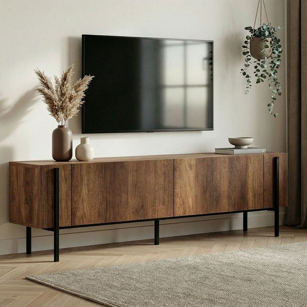 TV stolek v dekoru ořechu v tmavě přírodní barvě 180x45x30 cm Nexus – Kalune Design-image-1