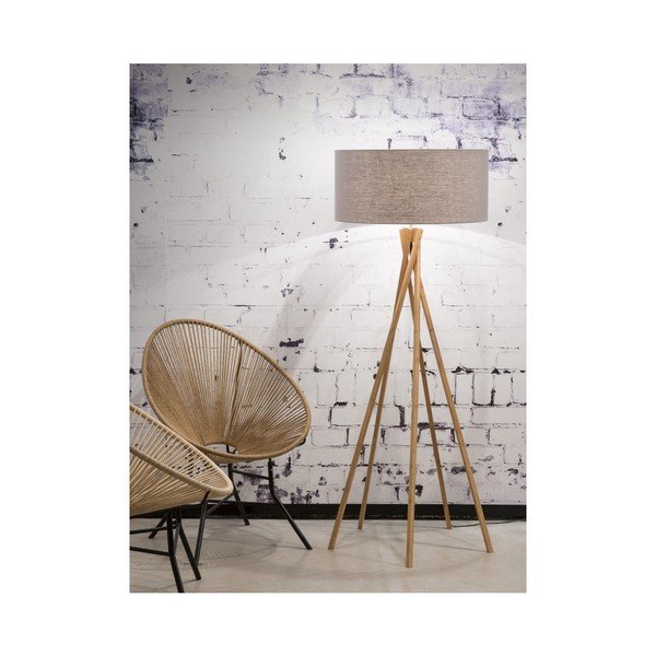 Stojací lampa se světle šedým stínidlem a konstrukcí z bambusu Good&Mojo Kilimanjaro-image-3