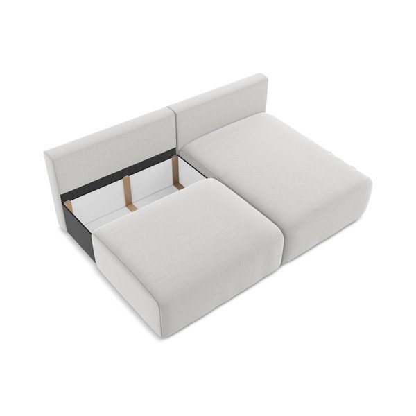 Světle šedá sametová rozkládací/s úložným prostorem rohová pohovka (pravý roh/s lenoškou) Kalena – Makamii-image-4