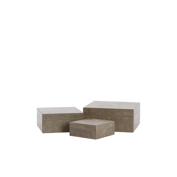 Kožené dekorativní úložné boxy s víkem v sadě 3 ks Kae – Light & Living-image-3