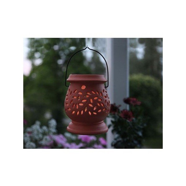 Červená keramická venkovní LED lucerna Star Trading Clay, výška 14 cm-image-2