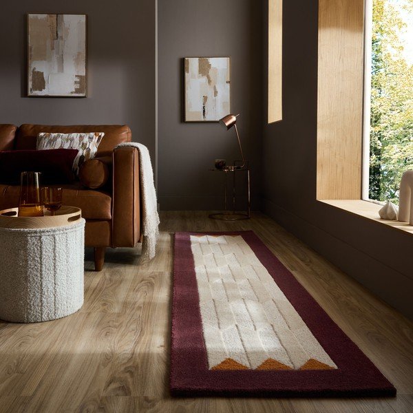 Vínový/v přírodní barvě ručně tkaný vlněný běhoun 60x230 cm Apex Border Wool – Flair Rugs-image-1
