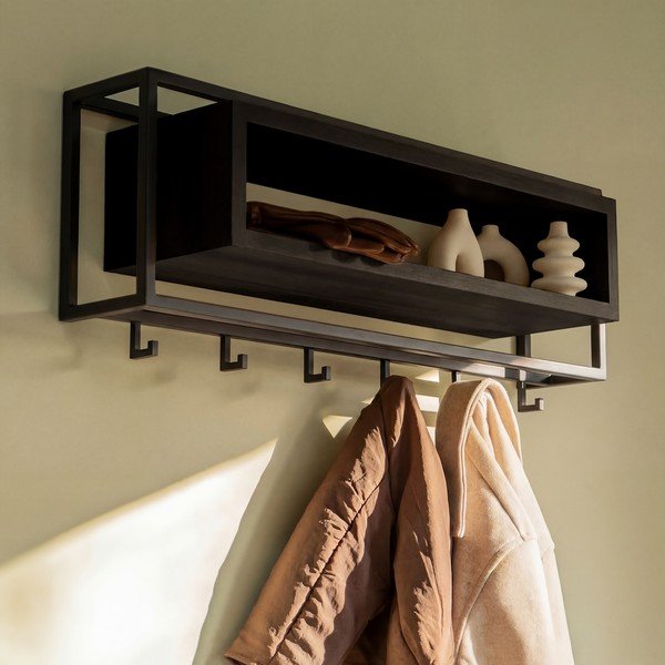 Černý nástěnný věšák z dubového dřeva s poličkou 78 cm School – Spinder Design-image-1