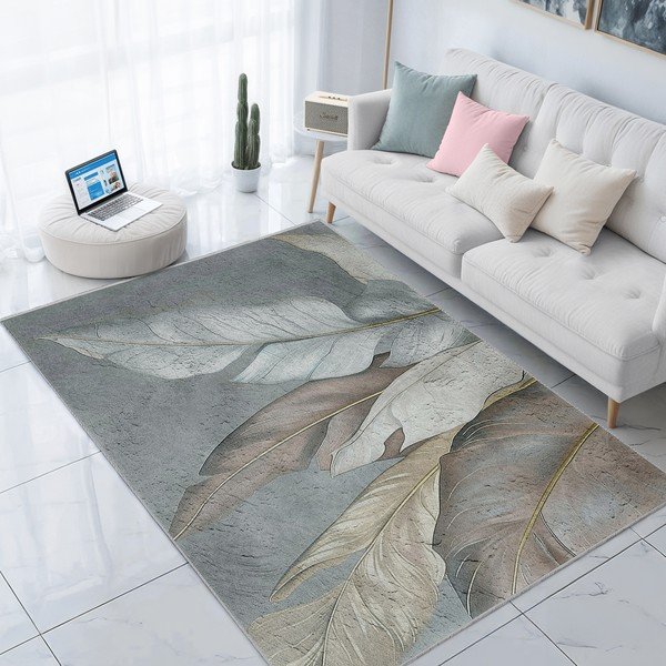 Zeleno-šedý pratelný koberec 80x150 cm Dusty Leaves – Mila Home-image-1