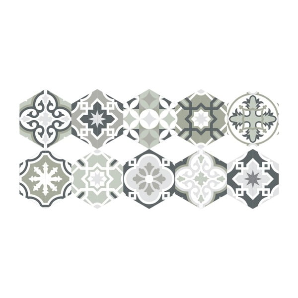 Sada 10 samolepek na podlahu Ambiance Floor Stickers Hexagons Lettie, 40 x 90 cm