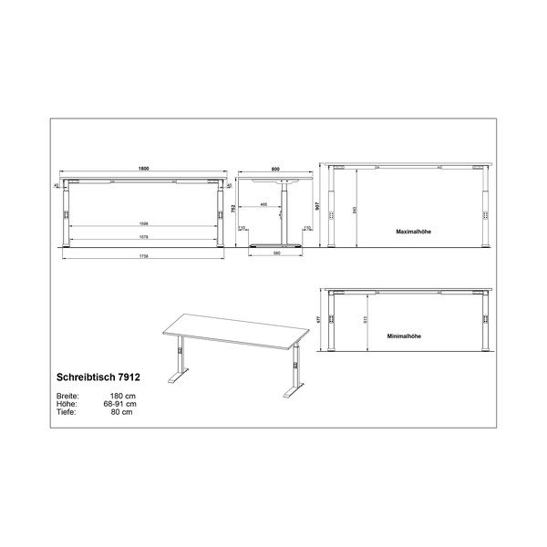Polohovací pracovní stůl s deskou v dubovém dekoru 80x180 cm Downey – Germania-image-3