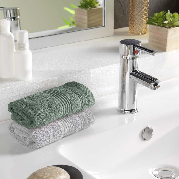 Šalvějově zelený froté bavlněný ručník 30x50 cm Tendresse – douceur d'intérieur-image-1