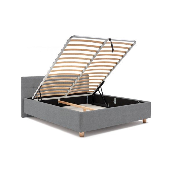 Modrošedá dvoulůžková postel s roštem a úložným prostorem ProSpánek Leda, 180 x 200 cm-image-4