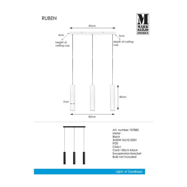 Černé závěsné svítidlo Markslöjd Ruben Pendant 3L-image-1