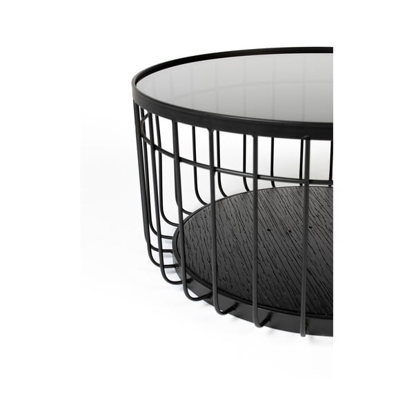 Černý odkládací stolek se skleněnou deskou White Label Lance, ø 60 cm-image-2