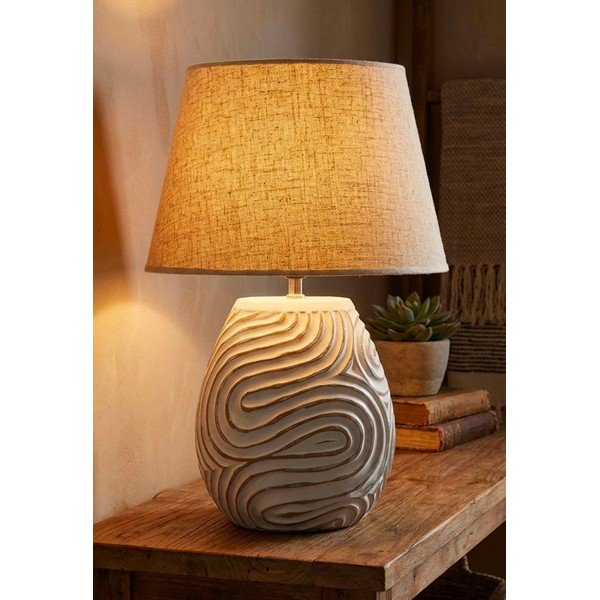 Krémová stolní lampa z polyresinu s textilním stínidlem (výška 55 cm) Oblix – Mauro Ferretti-image-1