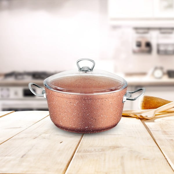 Růžový hliníkový hrnec s poklicí Güral Porselen Classic, ø 20 cm-image-1