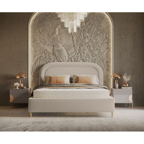 Béžová čalouněná dvoulůžková postel s úložným prostorem s roštem 160x200 cm Mija – Maison de Rêve-image-4