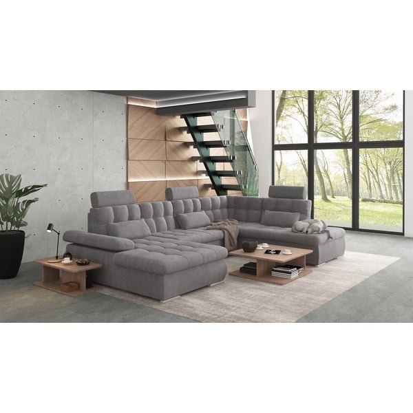 Šedá rozkládací/s úložným prostorem rohová pohovka (pravý roh/do "U") Merkur – Ropez-image-3