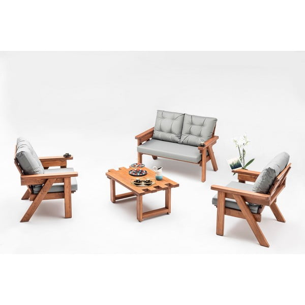 Zahradní lounge set z borovicového dřeva v šedo-přírodní barvě pro 4 Abant – Floriane Garden