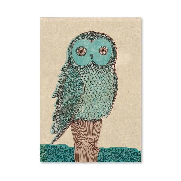 Plakát Owl in Blue Monotone, 30x42 cm