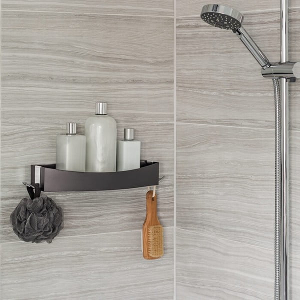 Černá nástěnná samodržící polička Compactor Clever Flip Shower Shelf-image-1