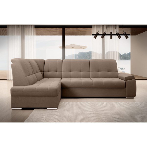 Hnědá sametová rozkládací/s úložným prostorem rohová pohovka (levý roh/do L) Sado – ELTAP-image-3