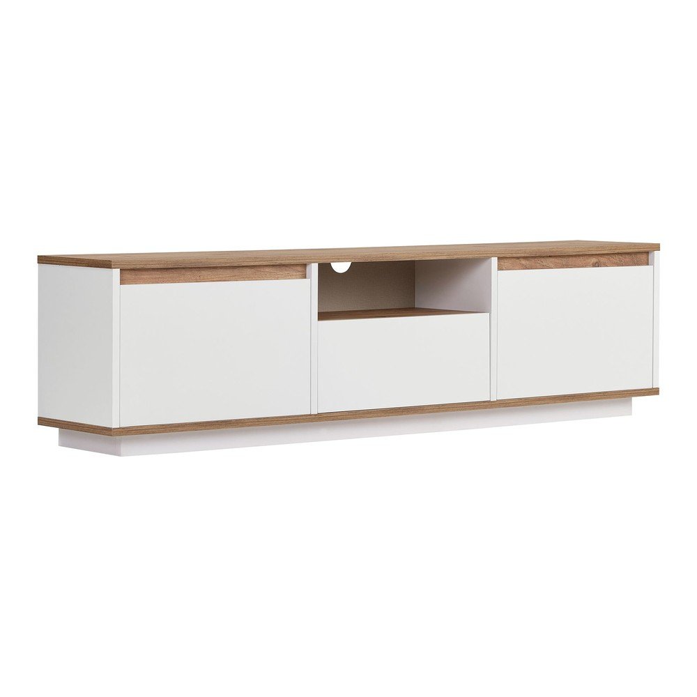 Biely/v prírodnej farbe TV stolík v dekore borovice 160x42x30 cm Sentinel – Kalune Design