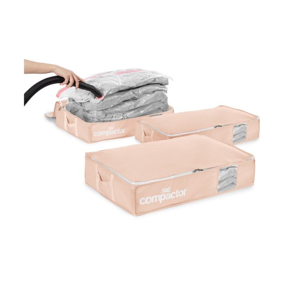 Vakuové plastové úložné boxy pod postel v sadě 3 ks 65x45x15,5 cm Pink Edition – Compactor-image-4