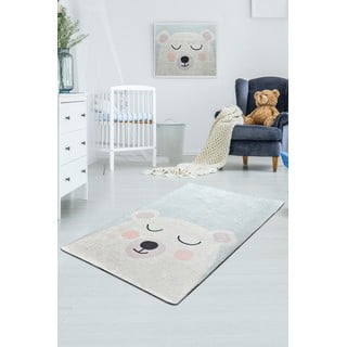 Bílo-modrý dětský protiskluzový koberec Conceptum Hypnose Baby Bear, 100 x 160 cm
