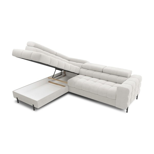 Krémová rozkládací/s úložným prostorem rohová pohovka z textilie bouclé (levý roh/do L) Ferucce – ELTAP-image-4