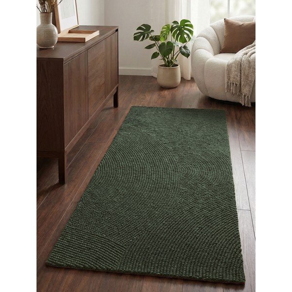 Tmavě zelený ručně tkaný vlněný běhoun 80x300 cm Calmio – Hanse Home-image-1