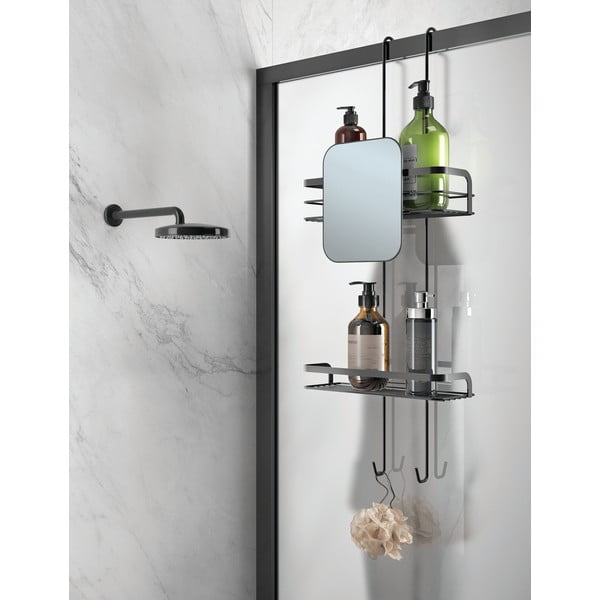 Matně černá závěsná ocelová koupelnová polička Lava – Metaltex-image-1