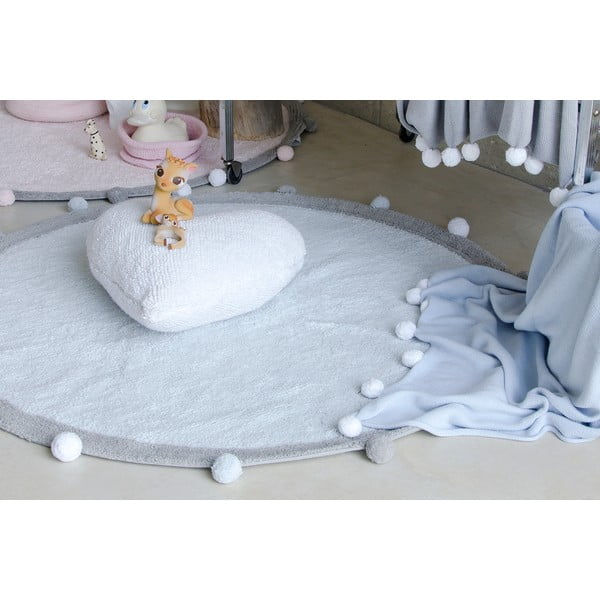 Světle modrý pratelný ručně tkaný bavlněný dětský koberec ø120 cm Bubbly – Lorena Canals-image-4