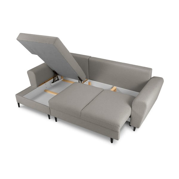 Světle šedá rozkládací/s úložným prostorem rohová pohovka z textilie bouclé (levý roh/s lenoškou) Kyoto – Cosmopolitan Design-image-3