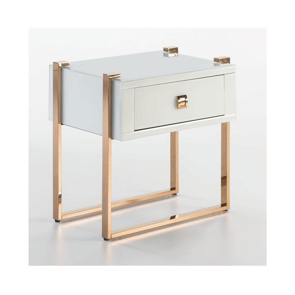 Bílý noční stolek s podnožím v růžovozlaté barvě Thai Natura-image-1