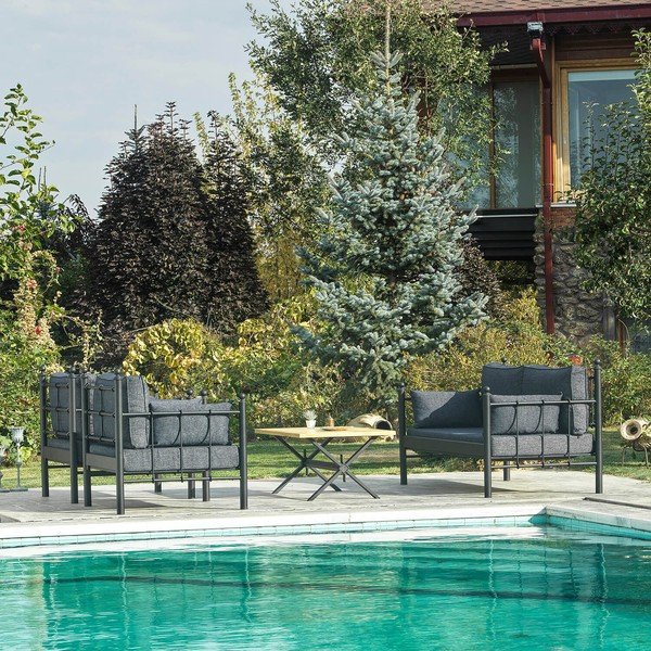 Zahradní lounge set v černé a tmavě šedé barvě pro 4 Lalas – Floriane Garden-image-4