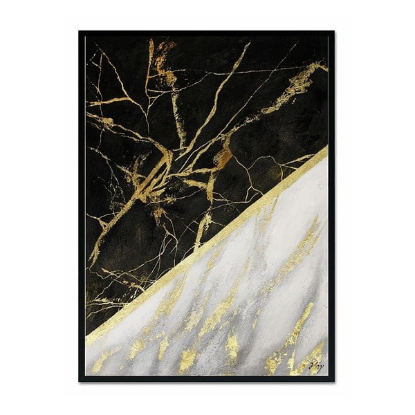 Nástěnný ručně malovaný obraz JohnsonStyle Gold & Black Marble, 53 x 73 cm