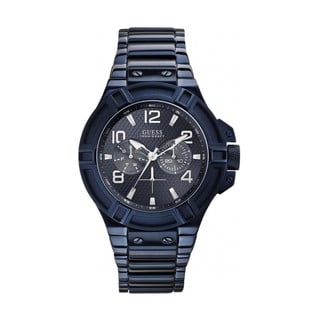 Pánské hodinky s páskem z nerezové oceli v modré barvě Guess W0218G4