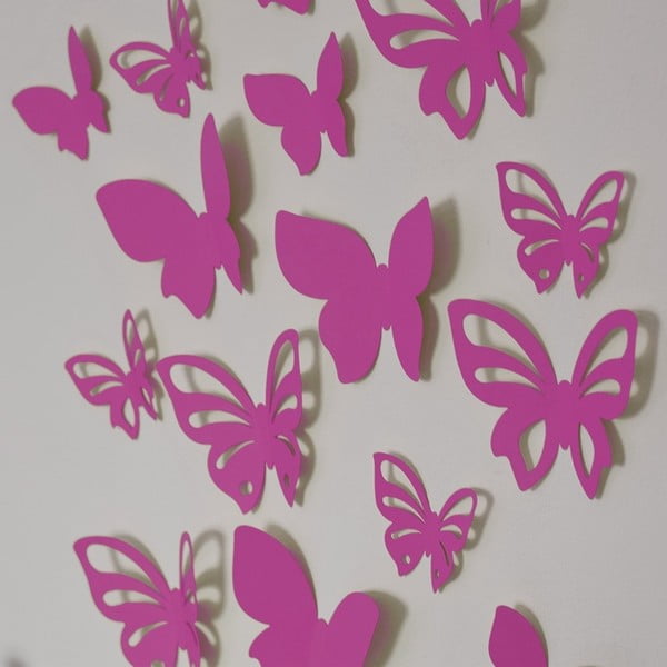 Sada 8 růžových 3D motýlků na zeď Butterflies
