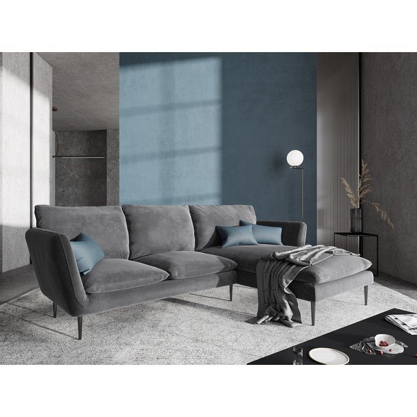 Světle šedá sametová rohová pohovka Mazzini Sofas Acacia, pravý roh-image-1