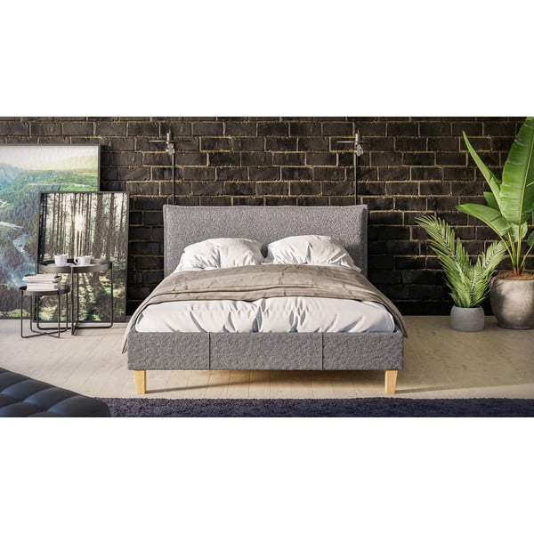 Šedá čalouněná dvoulůžková postel s roštem 140x200 cm Tina – Ropez-image-1