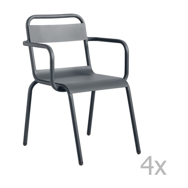 Sada 4 šedých zahradních židlí s područkami Isimar Biarritz