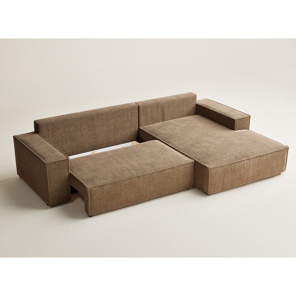 Světle hnědá žinylková rozkládací/s úložným prostorem rohová pohovka (pravý roh/s lenoškou) Maze – Maison de Rêve-image-3