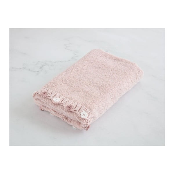 Pudrově růžový bavlněný ručník k umyvadlu Flower, 50 x 76 cm