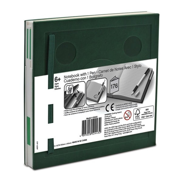 Lahvově zelený čtvercový zápisník s gelovým perem LEGO®, 15,9 x 15,9 cm-image-2