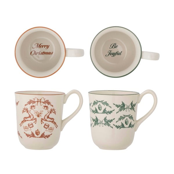 Krémové hrnky s vánočním motivem z kameniny v sadě 2 ks 300 ml Beth – Bloomingville-image-3
