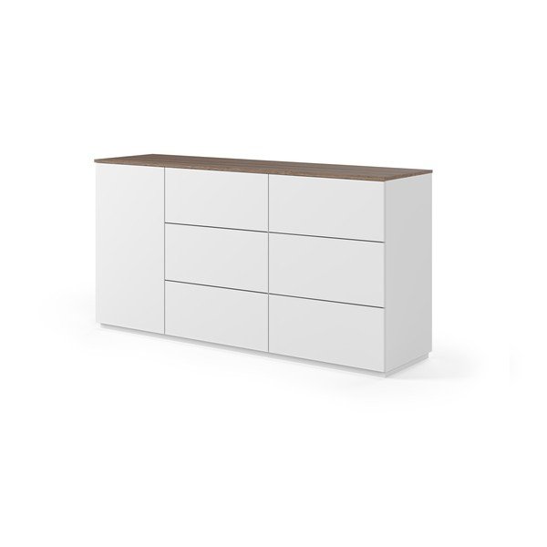 Bílá komoda s deskou v dekoru ořechu s dveřmi a 6 zásuvkami TemaHome Join-image-2