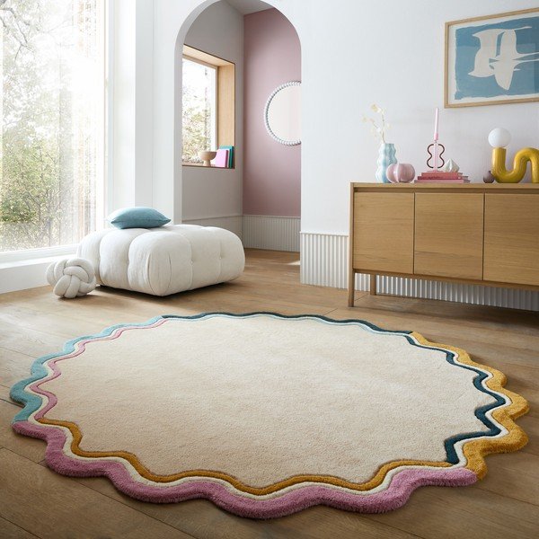 Ručně tkaný vlněný kulatý koberec v přírodní barvě ø 180 cm Leo Scallop – Flair Rugs-image-1