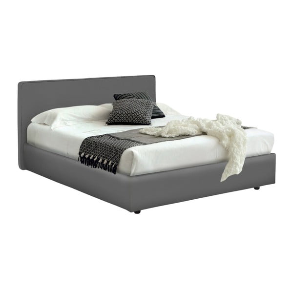 Šedá dvoulůžková postel s úložným prostorem, matrací a potahem z koženky 13Casa Ninfea, 160 x 200 cm