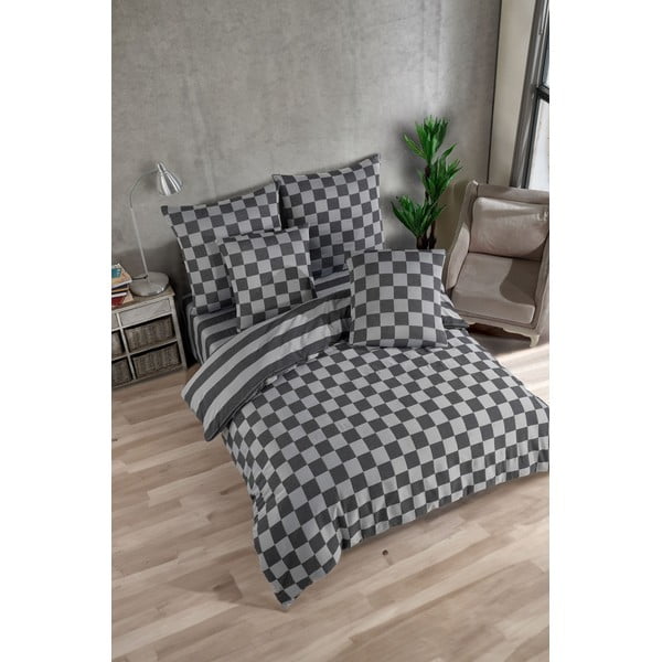 Antracitové damaškové povlečení na dvoulůžko 200x200 cm Kareli – Mijolnir