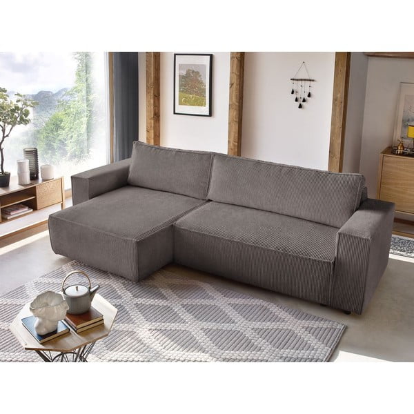Taupe manšestrová rozkládací/s úložným prostorem rohová pohovka Nihad – Bobochic Paris-image-1